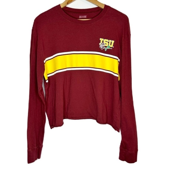 Iowa State University Tailgate Maroon Long Sleeve Cropped Shirt Rose Size Large - Picture 1 of 11
